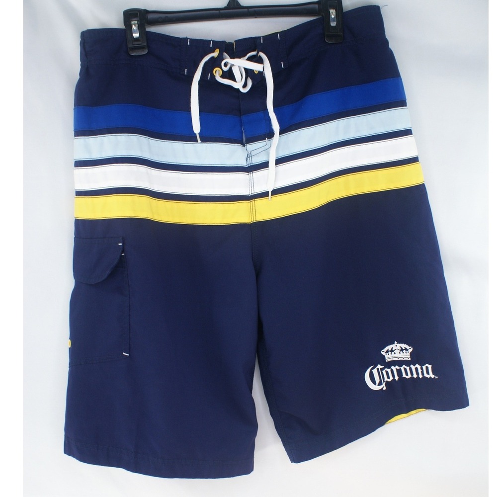 Corona Extra Mens Navy Blue‎ Striped Board Shorts Swim Trunks Size XXL 38